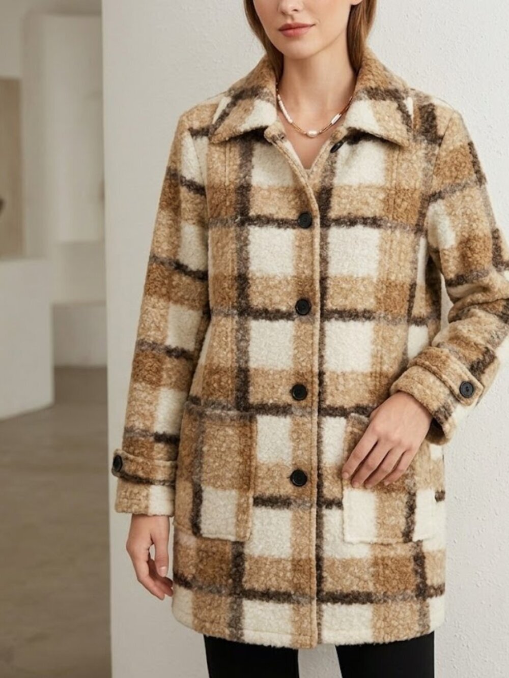 SHANA Tan Plaid Coat Size L NWT Retail $178 Tuckernuck